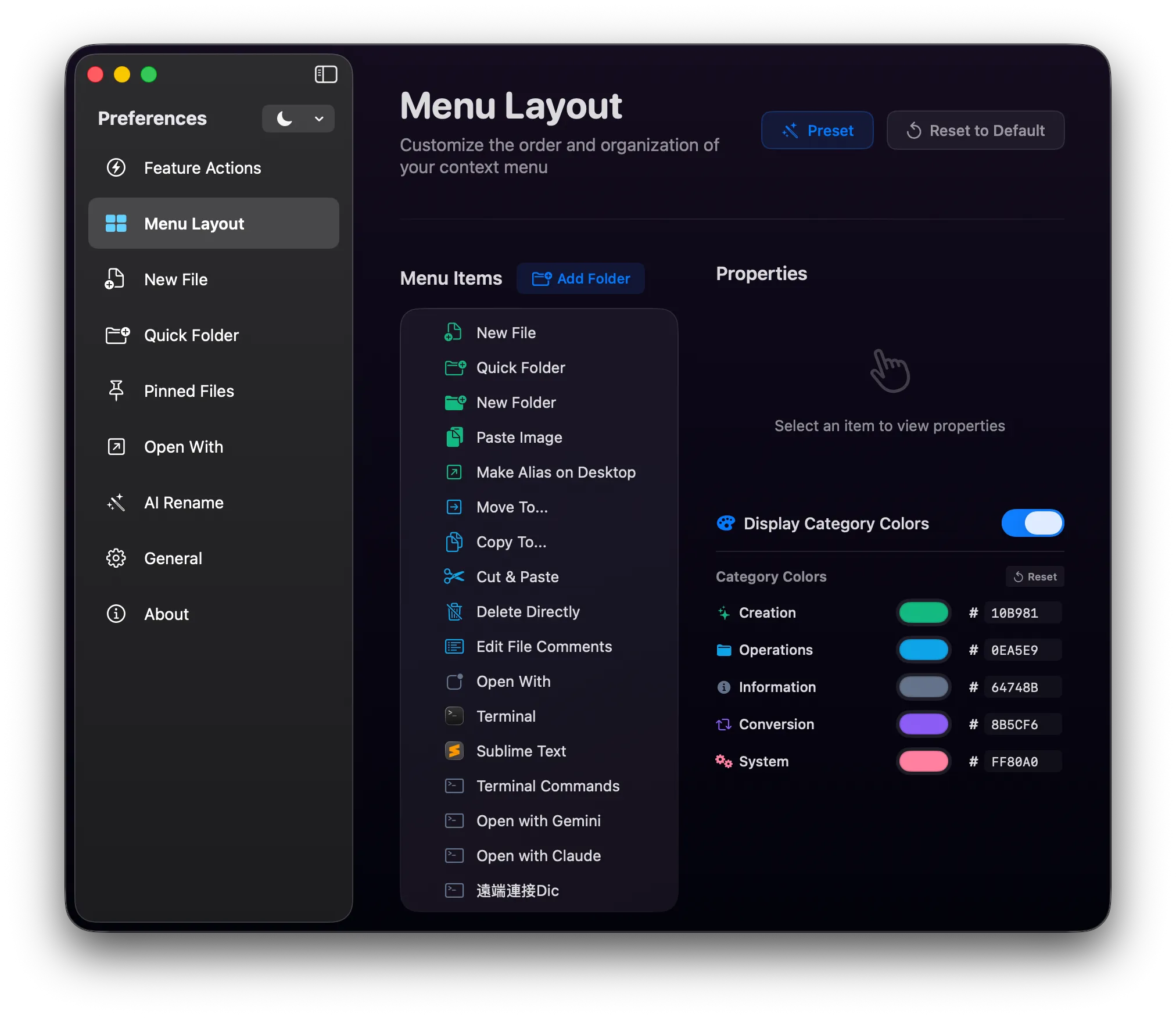 Menu Editor - Category Color
